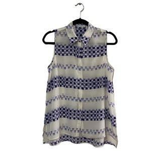 Equipment Femme Purple & White Silk Sleeveless Top-XS/TP*** see measurem…